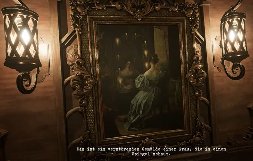 Bild, das das Bild im Museum von Tormented Souls 2 zeigt, das man sich anschauen muss, um das Spiegel Rätsel lösen zu können