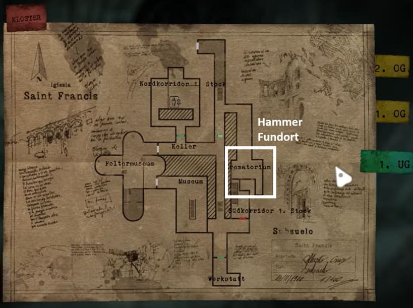 Fundort des Hammers im Krematorium des Klosters in Tormented Souls 2