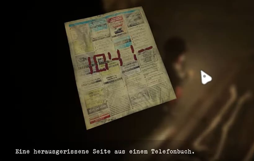 Bild von der herausgerissenen Telefonbuchseite in Tormented Souls 2